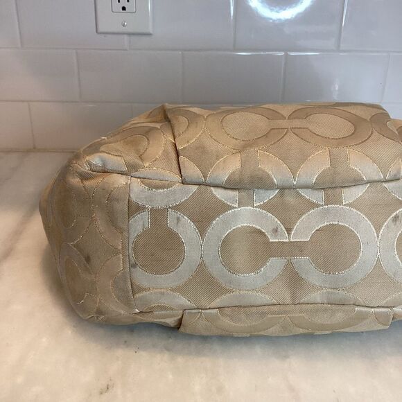 COACH Bag Purse Handbag Madison Abigail Op Art Lurex Gold & Leather Lg. Satchel - Picture 7 of 15